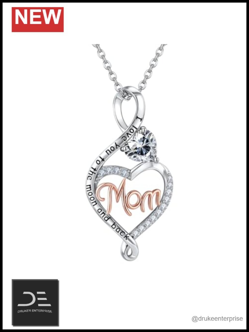 Mom Heart Moissanite Necklace Sterling Silver 925 Pendant Jewelry Gift
